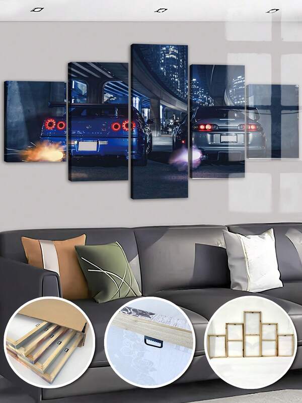 1/5pcs Wall Art With Frame Sports Car Canvas, Modern Poster, Art For Home Decoration,Wall Art Decor, For Living Room, Bedroom, Office, Restaurant, Bar Wall Decor, Waterproof, Odorless Artwork.