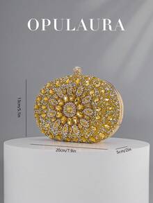 OpulAura 女士奢华闪亮水晶迷你手拿包 - 迷人钻石晚装包，时尚派对/婚礼/正式场合手提包，带链条 - 金色 - 查看 5