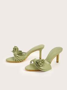 Spring/Summer Elegant Minimalist Pointed Toe Green Floral Decor Stiletto High Heel Sandals - Green - View 3