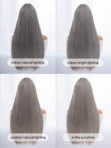 1-Piece Synthetic Heat Resistant Straight Hair With Bangs Princess Cut Wine Cyan Or Grey 26 Inch Fully Machine Woven Daily Natural Realistic Wig