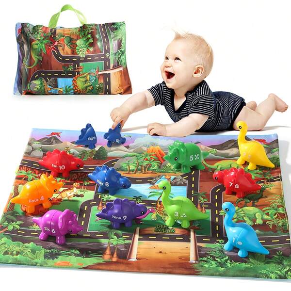 1 pieza Juego de educación temprana para niños con dinosaurios, juguete de reconocimiento de patrones técnicos, clasificación de colores y aprendizaje de números, juguete interactivo para padres e hijos, regalo de fiesta de Acción de Gracias, Navidad y Halloween para niños y niñas pequeños, juguete de juego de roles (color aleatorio)