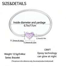 Brazalete retro luminoso de plata esterlina con forma de corazón, hecho a mano, kit de cuentas DIY, cuentas básicas de cadena, accesorios DIY de Halloween, cuentas de posicionamiento