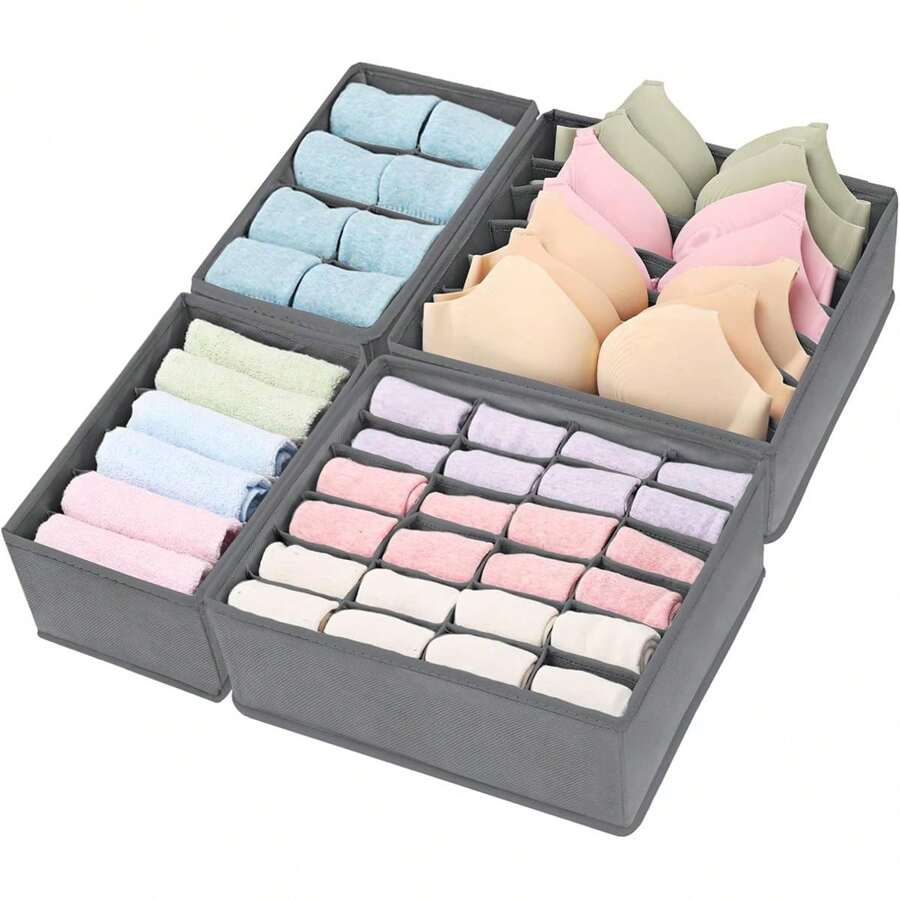 Organizador de cajón de calcetines, organizador de ropa interior, organizador de armario y almacenamiento, organizadores de soporte para calcetines, pañuelos, corbatas, cinturones (gris) para mujer, organizador de almacenamiento, esenciales de viaje, regalo de vuelta al colegio