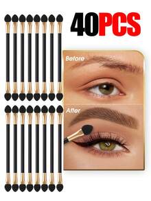 40 piezas Aplicadores de esponja para sombras de ojos de doble cara, pinceles para maquillaje de sombras de ojos - Multicolor - Ver 1