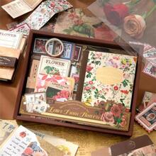 Natural Memory Warm Gift Box Stationery Set, Includes Nature Plant Floral Decoration Material Stickers Tapes, High-Quality Notebook, Planner Gift Box
