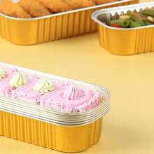 10/30/50pcs Gold Aluminum Foil Food Packaging Boxes, BBQ Pans, Durian Boxes, Cheese Boxes, Baking Foil Bowls, Food Boxes, Food Box Kitchen, Food Boxes Fries, Food Containers, Cake Box, Cupcake Boxes, Candy Boxes, Takeaway Food Storage Containers, Sandwich Trays With Lids, Popcorn Boxes ﻿ - Gold - View 8