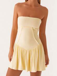 Women Corset Tube Dress Summer Casual Solid Color Tie Up Backless Mini Dress For Cocktail Party Beach Streetwear