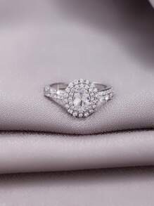 1pc Classic Elegant Round Cubic Zirconia Ring, Versatile For Women Wedding, Engagement, Valentine's Day Proposal