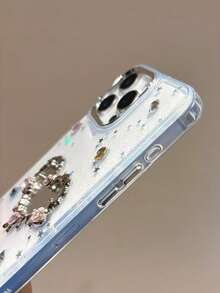 Luxury Transparent Glitter Star 3D Rhinestone Mirror Phone Case Compatible With IPhone Apple 16 Pro Max, 15 Pro, 14 Plus, Fashionable Niche 13, 12 Pro, 11 Series, Anti-Fall Protective Cover Waterproof Shockproof Scratch Resistant - Clear - View 5