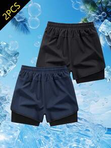 2pcs/Set Summer Sports Shorts Set, Quick-Dry & Breathable, Lightweight & Comfortable, Suitable For Fitness Training, Running, Casual Wear, Simple & Versatile In Multiple Colors - Multicolor - View 3