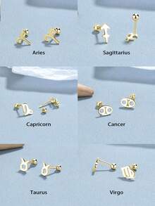 1PC 925 Sterling Silver 12 Constellation Earrings Cartilage Earrings Threaded Silver Helix Piercing Jewelry For Women Men - Constellation - View 5