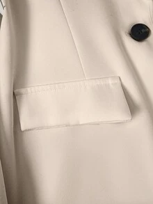 女士纯色翻领长袖单排扣休闲办公薄款外套，夏季 - 杏色 - 查看 6