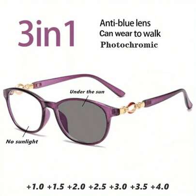 Photochromic Reading Glasses Retro Elegant Eyeglasses For Photochromic Reading Glasses For Women Resin Reading Glasses Anti Fatigue Ultralight Readers +1.0 To +4.0