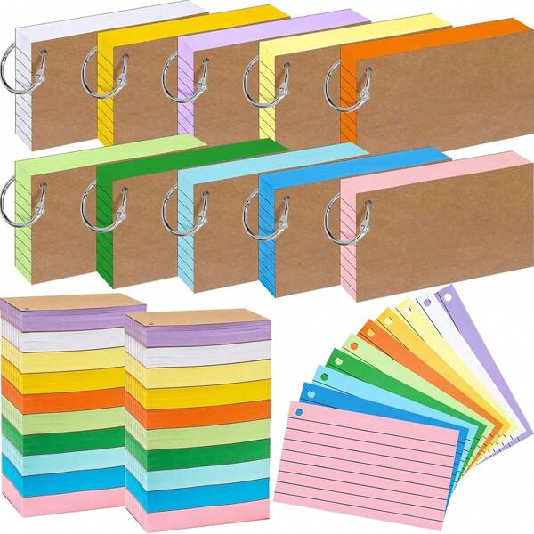 500 piezas de tarjetas de índice rayadas y de colores con anillos de 3*5 pulgadas, tarjetas de notas flash para estudiar, oficina, hogar, escuela y listas de tareas, 5 colores, útiles escolares, de vuelta a la escuela