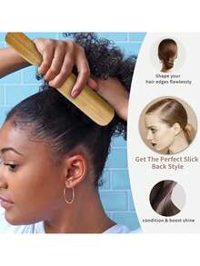 4支装男女通用竹柄猪鬃毛头发护理清洁男士胡须造型刷断发梳顺发梳适用于所有发质，控制毛躁，增加光泽，温和呵护光滑表面，高品质竹鬃，发梳，返校季，旅行度假必备，女士适用，梳子，解结梳，球形梳