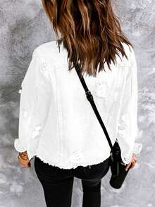 Necooer Women's Denim Jacket Old Style Washable Button Up Boyfriend Denim Jacket With Pocket Jacket Jacket [Four Season Version] - White - View 4