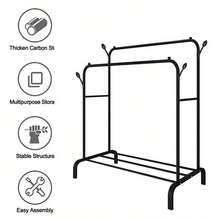 Heavy Duty Double Clothes Rail Hanging Rack Garment Display Stand Shoes Storage - Black - View 6