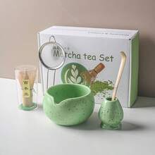 手工陶瓷碗和天然竹搅拌器茶碗勺日本茶道抹茶套装返校 - 彩色 - 查看 15