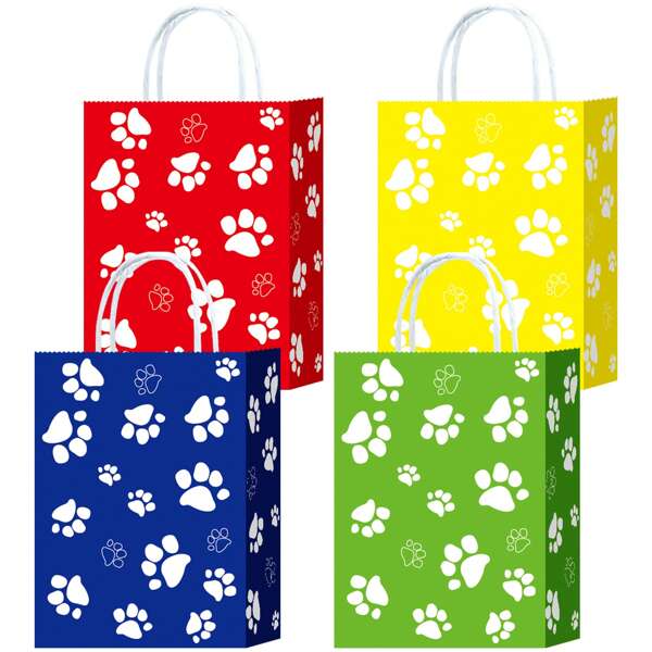 16/24 pezzi Borse regalo colorate con stampa a zampa di cane e manici, borse di carta per feste di compleanno, confezioni regalo, forniture e decorazioni per feste a tema