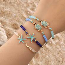 12pcs Ocean Beach Elements Starfish & Turquoise Beads Shells Braided Bracelets