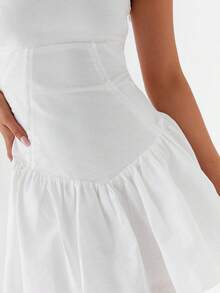 Women Corset Tube Dress Summer Casual Solid Color Tie Up Backless Mini Dress For Cocktail Party Beach Streetwear - 白色 - 查看 6