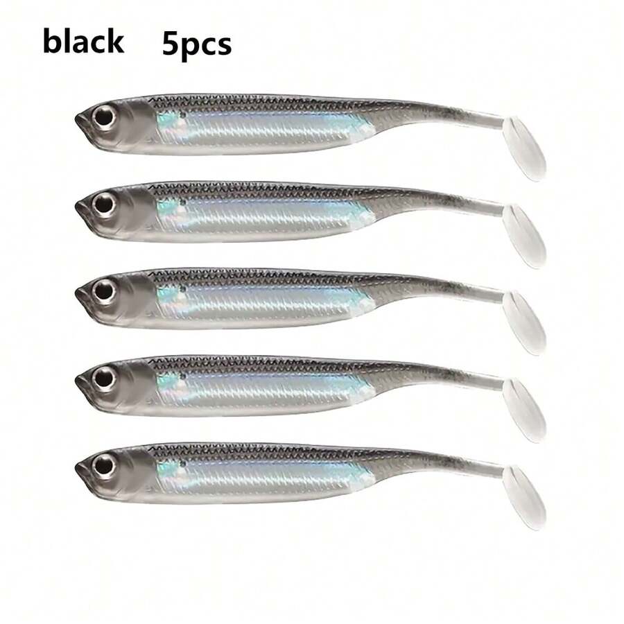 Señuelos suaves en forma de cola T de 7.5cm/2.2g con diseño arcoíris, hecho con lámina de aluminio y tubo de PVC multicolor para ofrecer un aspecto realista. Accesorios de pesca, equipamiento de pesca, cebos suaves con cola en T y destello arcoíris - Multicolor - Ver 1