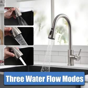 Kitchen Tap Kitchen Mixer Tap Stainless Steel Pull Out Kitchen Sink Faucets Single Lever 360° Swivel High Spout For 1 Hole Kitchen Sink,4 Spray Modes Bar Taps For UK,Brushed Nickel