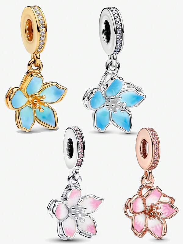 New Arrival Hot Selling Silver Sakura Series Pendant, 3D Design Exquisite & Fashionable, DIY Jewelry Making Kit Suitable For Bracelet And Necklace, Charming Fashionable Women, Everyday Wear Or Special Occasion Decor, Gift For Valentine's Day Or Birthday