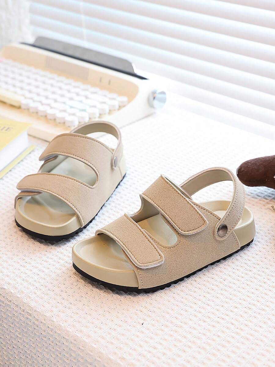 Summer Kids Hook And Loop Adjustable Toe Open Sandals, Comfortable Versatile Casual Indoor/Outdoor Beach Slippers - Beige - View 1