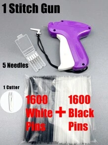 1 Set Handheld Quick Clothing Fixer Fine Tagging Gun For Clothes With 1600 White Fasteners And 1600 Black Pins,No Need To Replace Needle,Mini Stitch Gun Sewing Heming Quilting Tag Gun