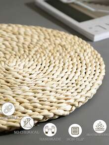 1/2/3/4pcs Country Style 15 Inch Natural Water Hyacinth Woven Round Placemats, Slip-Resistant, Heat-Resistant Pot Holders, Suitable For Room Decor, Dining Table Decor, Home Decor, Party Decor, Ideal For Holiday, Party, Gathering, Birthday, Wedding, Gift, Dinner, Outdoor, Picnic.