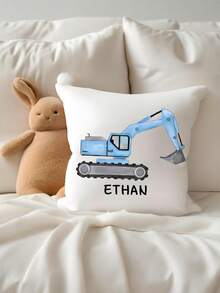 定制儿童挖掘机枕套 - 双面印花，个性化照片/文字/姓名，装饰性抱枕套，个性化靠垫套，理想的儿童礼物和生日礼物 - 彩色 - 查看 5