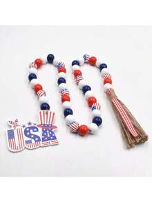 1 件 7 月 4 日餐巾环爱国木珠餐巾架环带绳流苏农舍木珠花环壁挂装饰独立日波西米亚风家居装饰骄傲月装饰