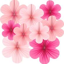 9 piezas- Decoraciones de papel, Set de 9 - Decoraciones colgantes de flores rosas, abanicos de fiesta y fondos florales para bodas, cumpleaños, decoración interior de sala de estar y dormitorio