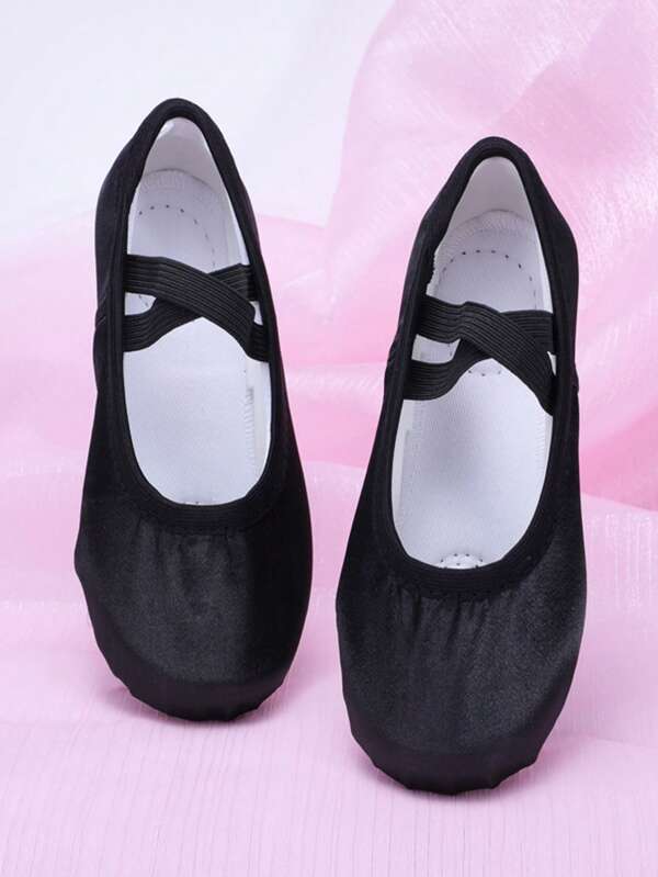 Kids/Toddlers' Indoor Soft Satin Ballet Shoes, Elastic Cloth Soft Bottom, Comfortable, Non-Slip, Slip-On, Black Dance Shoes