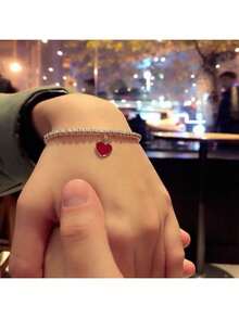 1 Piece 925 Sterling Silver Bead Chain Heart-Shaped Pendant Bracelet For Women Street Versatile Fashion Designer Jewelry Party Wedding Adjustable Length - Beaded Bracelet - View 10