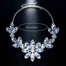 LuxstyWear Vòng cổ pha lê thủ công cỡ lớn sang trọng cho phụ nữ, thời trang gợi cảm, vòng cổ kim cương giả hình vuông lớn, phụ kiện - Bạc - Xem 6