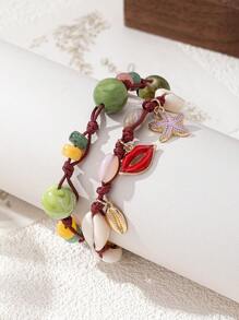 1pc Handmade Braided Bead Double-Layer Bracelet, Fashionable & Elegant Style, Thoughtful Mother's Day Gift Jewelry