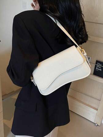 Bolso de hombro/bandolera de mujer de moda, unicolor, forma geométrica con solapa, bolso minimalista adecuado para uso diario