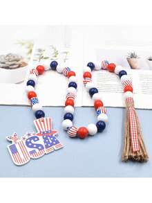 1 件 7 月 4 日餐巾环爱国木珠餐巾架环带绳流苏农舍木珠花环壁挂装饰独立日波西米亚风家居装饰骄傲月装饰