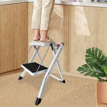Vandise Heavy Duty Steel Step Stool Ladder - Foldable Compact Portable Platform Ladder With Non-Slip Pads For Adults & Kids - Multi-Functional Small Stool For Kitchen Bathroom Camping Office (Can Sit On) | Adjustable Steel Step Stool | Folding Metal Ladder With Anti-Slip Surface | Compact Multi-Purpose Stool For Home Use - Black and White - View 5