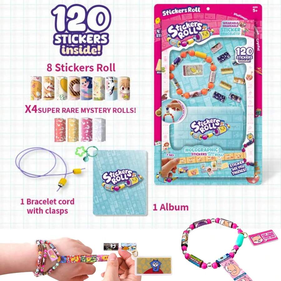STICKI Rolls Sticki Bands – Pulsera de Juguete con Adhesivo portátil y compartible | Incluye 70 Mini calcomanías | 2 Rollos de revelación misteriosa | Estilos Surtidos | Más de 1000 diseños