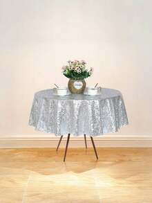 1 pezzo di tovaglia luccicante in oro/argento, copertura da tavolo metallica lucida per feste di compleanno, Ognissanti, matrimoni, decorazione di hotel, Natale - argento - Visualizzare 4