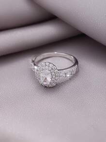 1pc Classic Elegant Round Cubic Zirconia Ring, Versatile For Women Wedding, Engagement, Valentine's Day Proposal