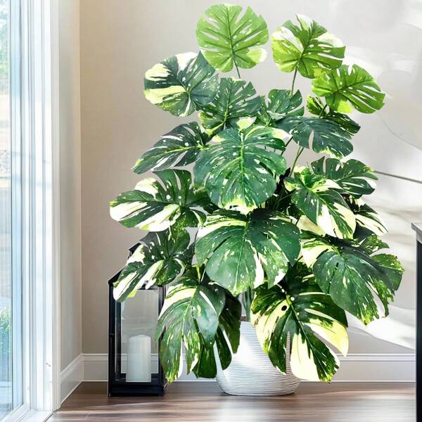 Flores y hojas artificiales Monstera Deliciosa de 65-83-103cm (40,55 pulgadas) de plantas falsas de plástico para decoración ornamental del hogar u oficina