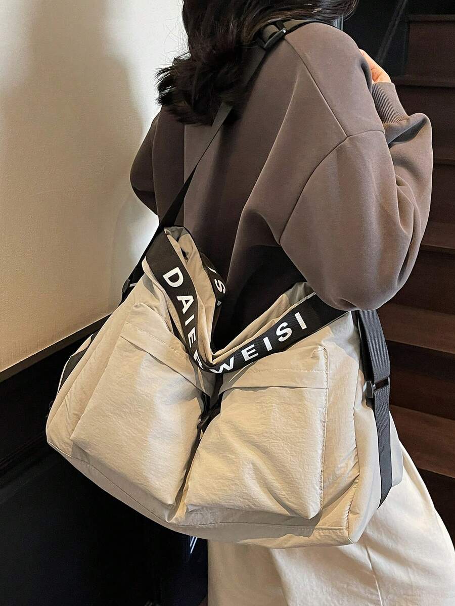 Korean Style Casual Canvas Bag, Minimalist Nylon Shoulder Bag For Women, Fashionable Pleated Crossbody Bag - Multicolor - View 1