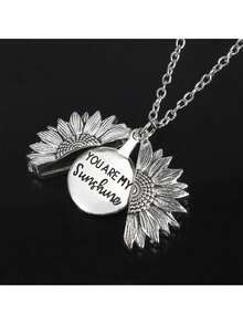 1 pieza de collar con cadena a la altura de la clavícula y colgante de girasol abierto con grabado - Multicolor - Ver 8