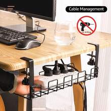 Under Desk Cable Tray Management No Drill Tidy Wire Cords Storage Rack Organizer - Black - View 10