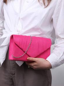 This Is A Handheld Evening Clutch Bag. It Is Convenient To Open And Close, And The Interior Space Can Accommodate Items Such As A Mobile Phone, Lipstick, And Bank Cards. It Is Made Of A Bright Fuchsia Velvet Material With A Unique Crinkled Texture, Which Is Fashionable And Eye-Catching. It Is Suitable For Use On Occasions Such As Parties, Concerts, And Fashion Events, And Can Easily Enhance Your Overall Look.