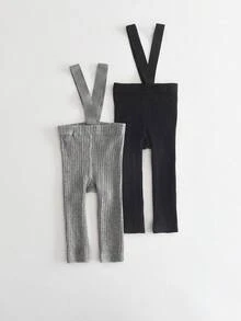 2 件纯色婴儿背带透气紧身裤，适合新生儿和幼儿 - 彩色 - 查看 7